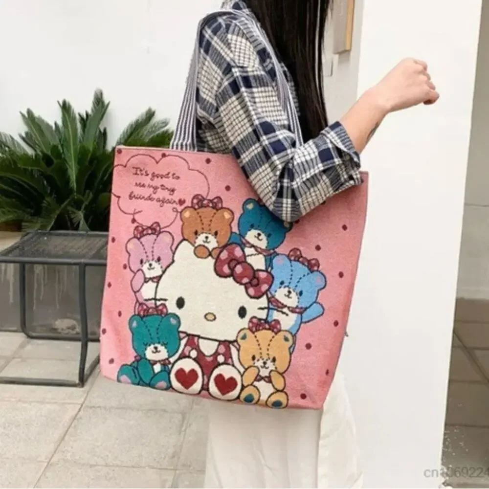 Sanrio Hello Kitty & Teddy Bears Large Zip Canvas Tote Bag